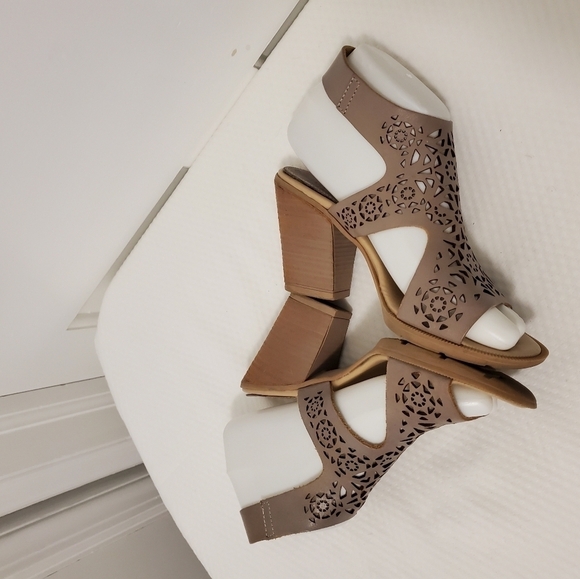 Barbara Barbieri Slingback Cutout Leather Peep Toe Heels Size 6 boho - Picture 10 of 14